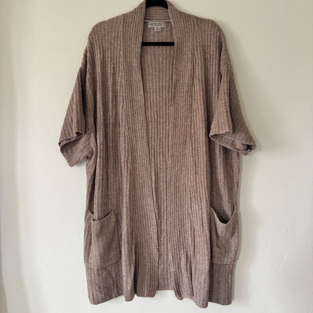 Barefoot Dreams Cozychic Lite Open Front Ribbed Short Sleeve Cardigan Size XL